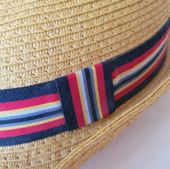 🌺3 for $10 Vintage Stone Straw Fedora with Striped Grosgrain Ribbon - Picture 7 of 10